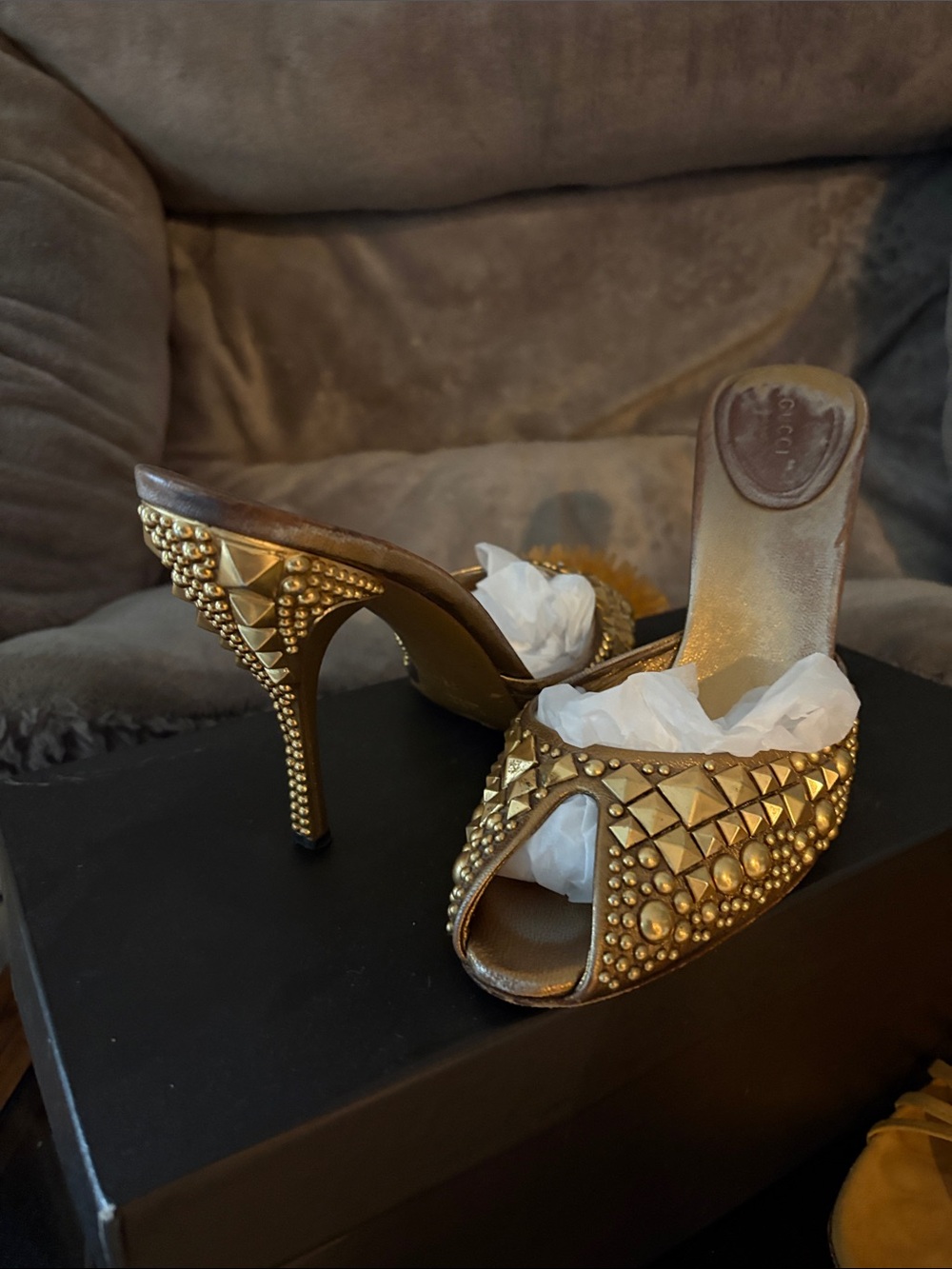 Gucci Tom Ford Runway Gold Studded Stiletto Mules